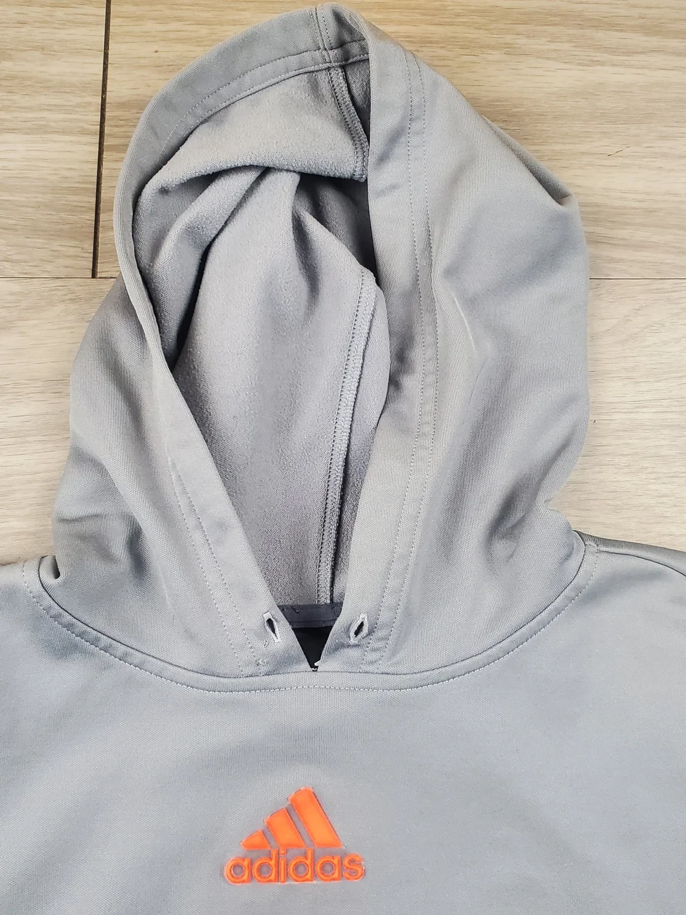 Adidas Gray Fleece Pullover Hoodie Men's XL Orange Logo Athletic Sweatshirt
